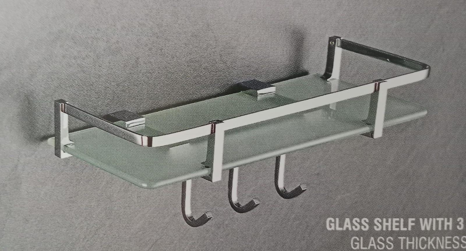DECOR GLASS SHELF WITH 3 HOOK GS066 - product media